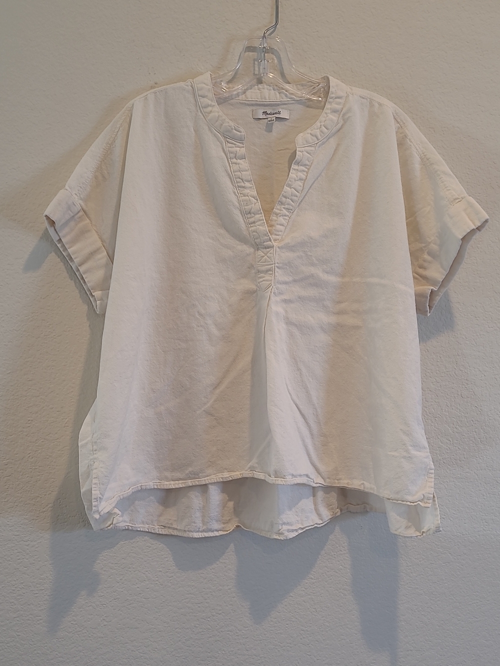 Madewell Off-White Split V Short Sleeve Top Size L